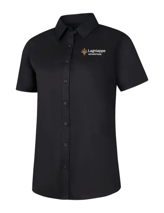 Womens Black Short Sleeve Superpro React Twill Shirt w/Lagniappe Advantages Logo