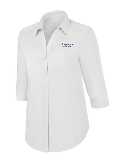 Womens White 3/4 Sleeve Carefree Poplin Shirt w/Lagniappe Advantages Logo