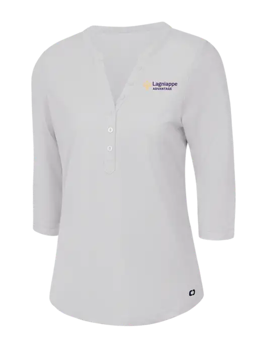 OGIO Bright White Jewel Henley w/Lagniappe Advantages Logo