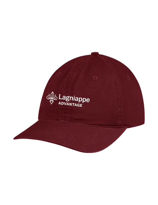 Garment Washed Unstructured Twill Maroon Cap w/Lagniappe Advantages Logo