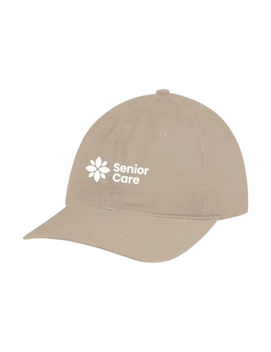 Garment Washed Unstructured Twill Tan Cap w/NHC Senior Care Logo