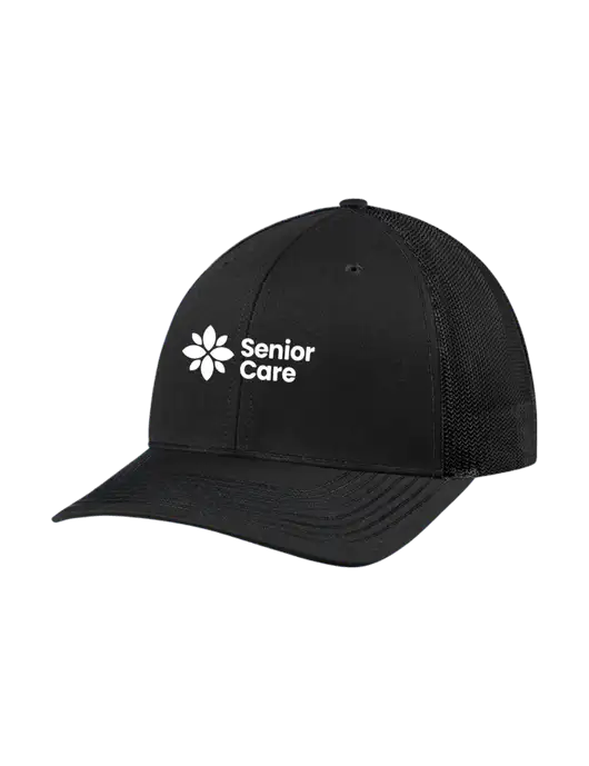 Richardson Adjustable Snapback Original 112 Trucker Cap Black w/Black Mesh w/NHC Senior Care Logo