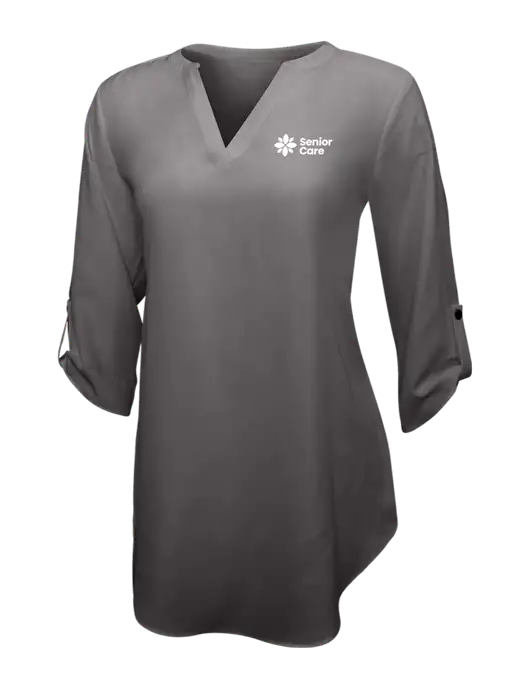 Dark Grey Womens 3/4 Sleeve Tunic Blouse w/NHC Senior Care Logo