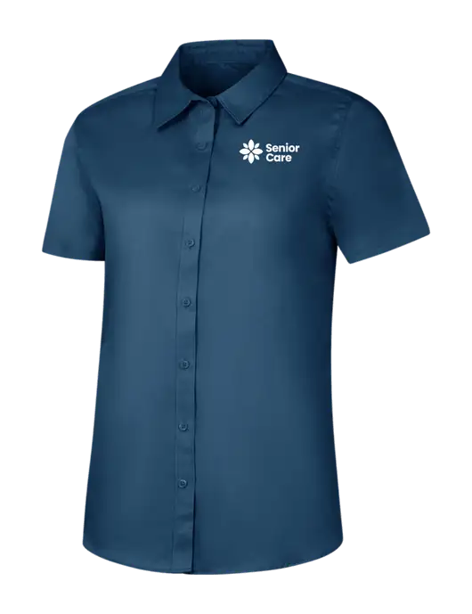 Womens Light Navy Short Sleeve Superpro React Twill Shirt w/NHC Senior Care Logo
