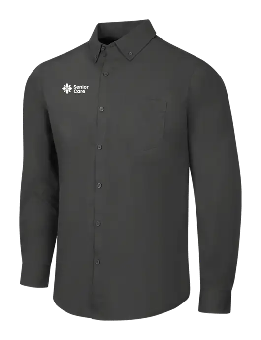 Dark Grey Long Sleeve Carefree Poplin Shirt w/NHC Senior Care Logo