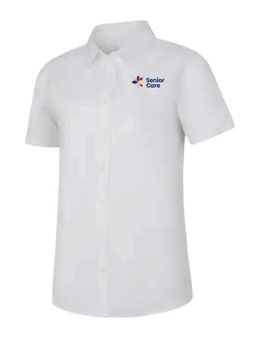 Womens White Short Sleeve Superpro React Twill Shirt w/NHC Senior Care Logo