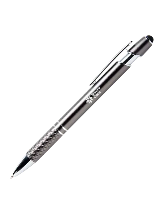 Valencia Gunmetal Stylus Pen - Black Ink w/NHC Senior Care Logo