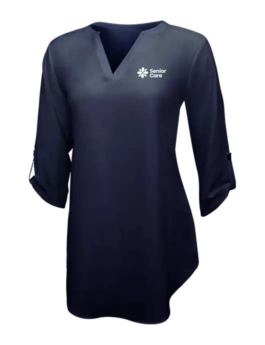 Navy Womens 3/4 Sleeve Tunic Blouse w/NHC Senior Care Logo