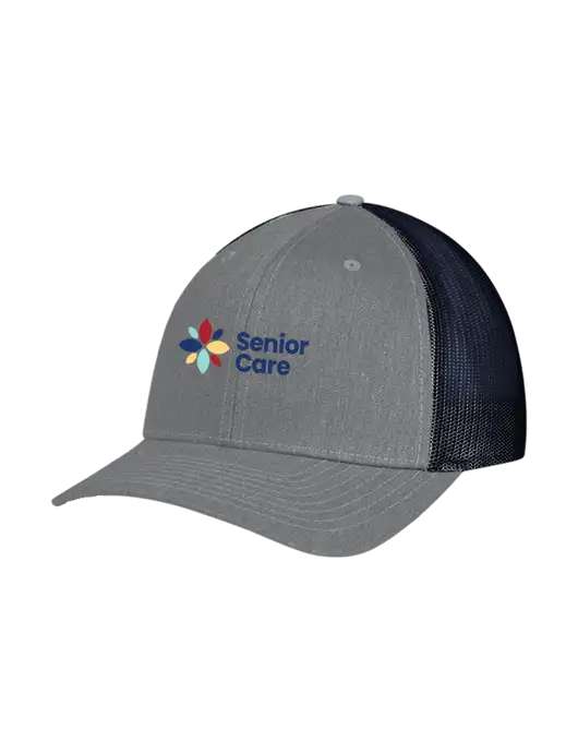Richardson Adjustable Snapback Original 112 Trucker Cap Heather Grey w/Navy Mesh w/NHC Senior Care Logo