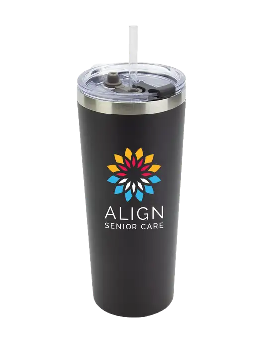 Brighton Black 20 oz Insulated Tumbler & Straw w/Align Senior Care Logo