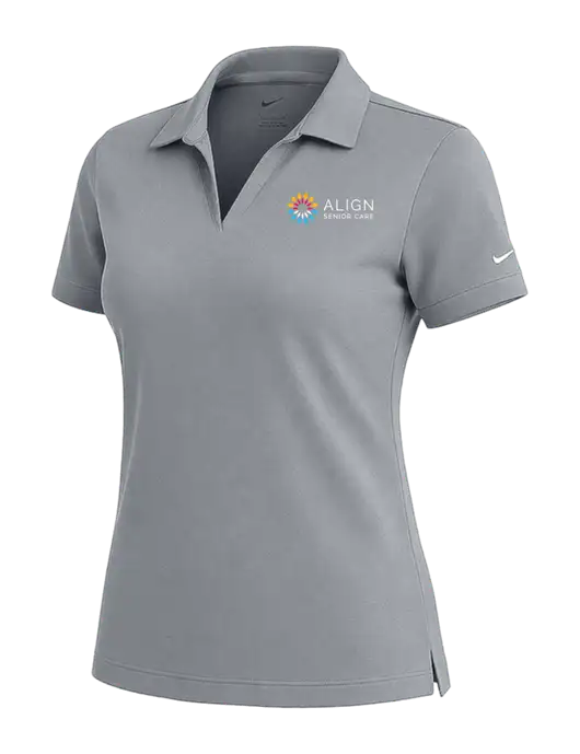 NIKE Medium Grey Womens Dri-Fit Micro Pique Polo w/Align Senior Care Logo