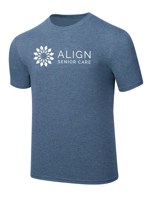Simply Soft Light Slate Blue Heathered 4.5oz  Poly/Combed Ring Spun Cotton T-Shirt w/Align Senior Care Logo