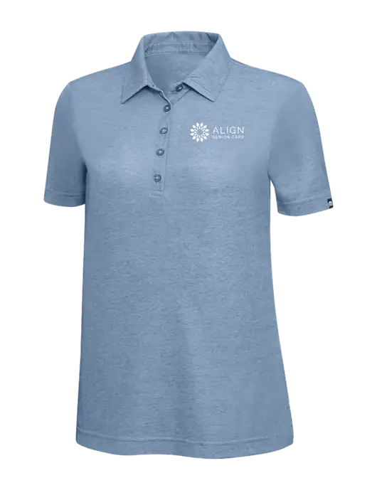 TravisMathew Slate Blue Heather Womens Oceanside Polo w/Align Senior Care Logo