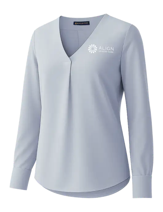 Brooks Brothers Womens Light Slate Blue Open-Neck Satin Blouse  w/Align Senior Care Logo