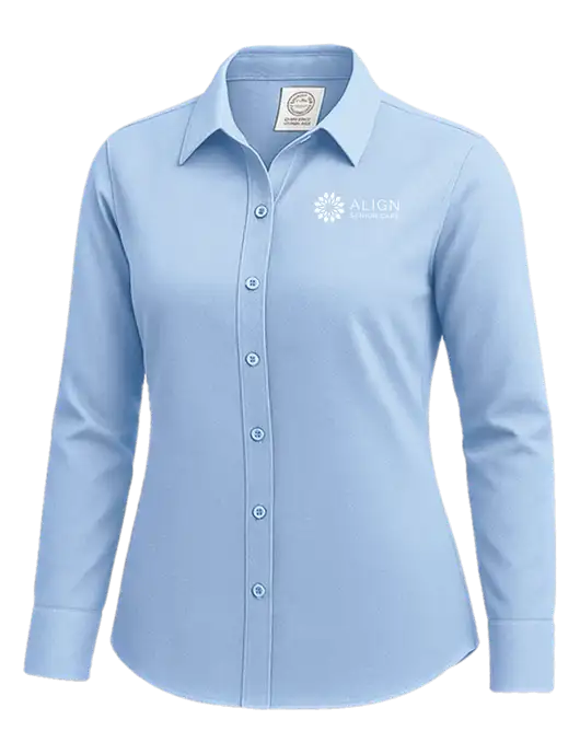 Brooks Brothers Womens Light Blue Wrinkle-Free Stretch Nailhead Shirt w/Align Senior Care Logo