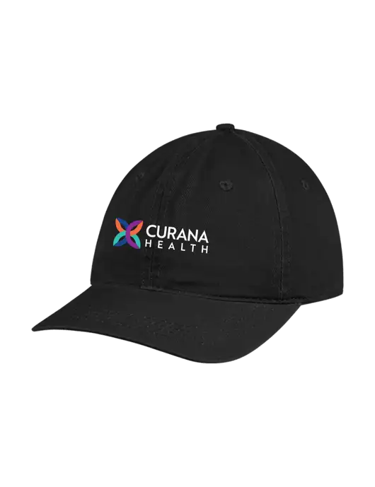 Garment Washed Unstructured Twill Black Cap w/Curana Health Logo