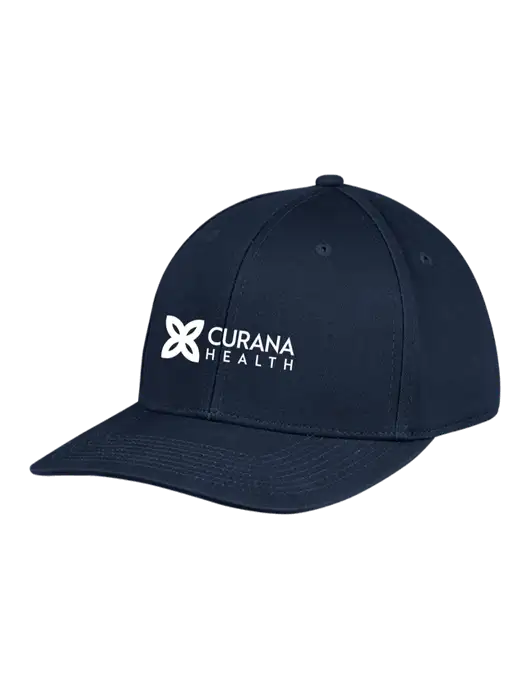 Premium Modern Structured Twill Navy Snapback Cap w/Curana Health Logo