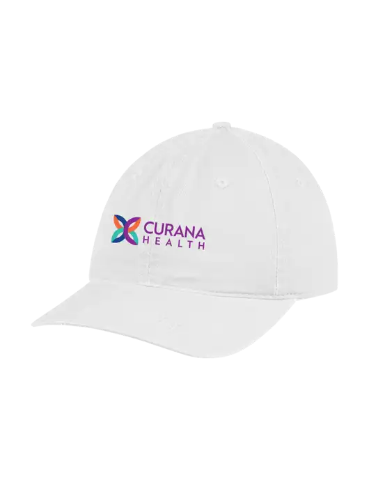 Garment Washed Unstructured Twill White Cap w/Curana Health Logo