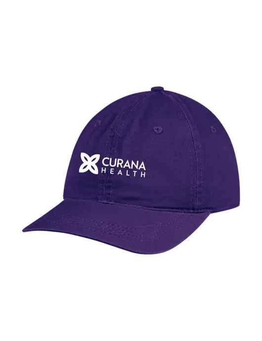 Garment Washed Unstructured Twill Purple Cap w/Curana Health Logo