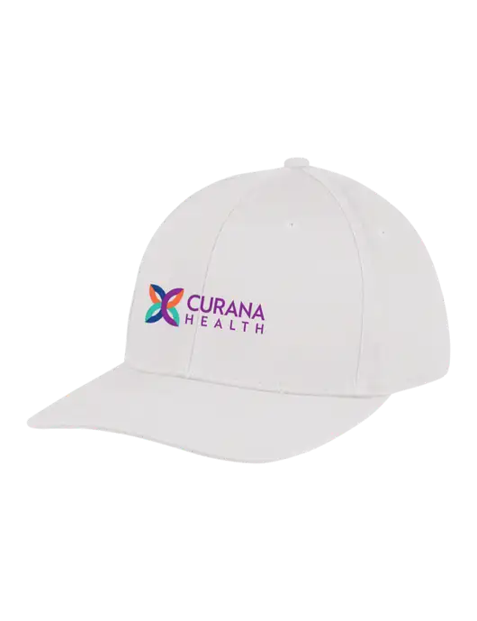 Premium Modern Structured Twill White Snapback Cap w/Curana Health Logo