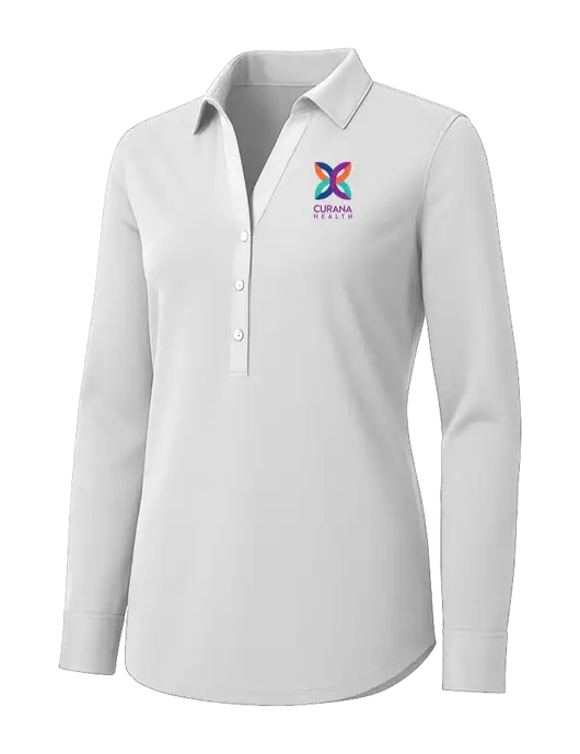 Womens White City Stretch Shirt w/Curana Health Logo