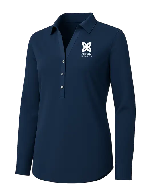 Womens Navy City Stretch Shirt w/Curana Health Logo