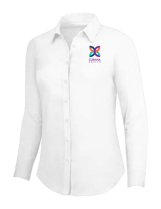 White Womens SuperPro Oxford Shirt w/Curana Health Logo