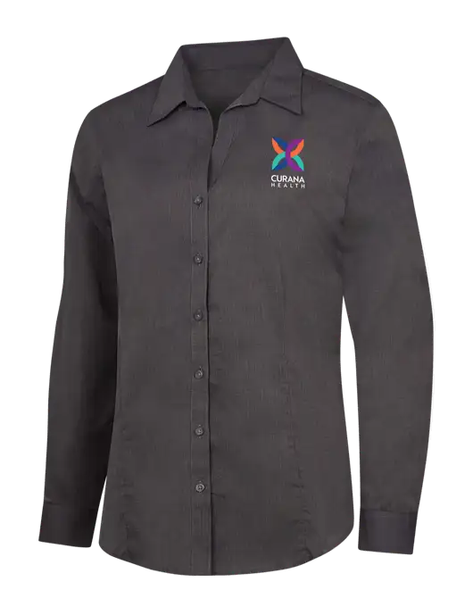 Womens Soft Black Crosshatch Easy Care Shirt w/Curana Health Logo