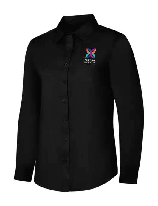 Womens Black Long Sleeve Superpro React Twill Shirt w/Curana Health Logo