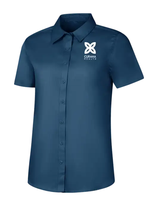 Womens Light Navy Short Sleeve Superpro React Twill Shirt w/Curana Health Logo