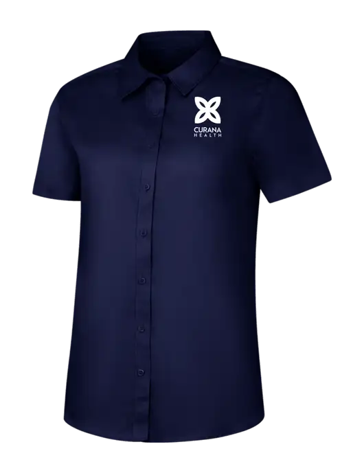 Womens Navy Short Sleeve Superpro React Twill Shirt w/Curana Health Logo