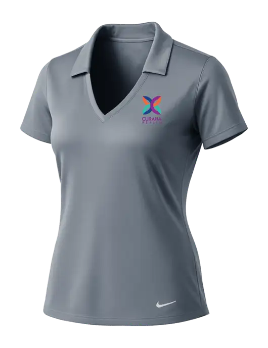 NIKE Medium Grey Womens Dri-Fit Vertical Mesh Polo w/Curana Health Logo