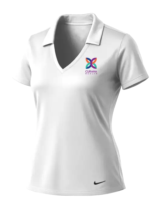 NIKE White Womens Dri-Fit Vertical Mesh Polo w/Curana Health Logo