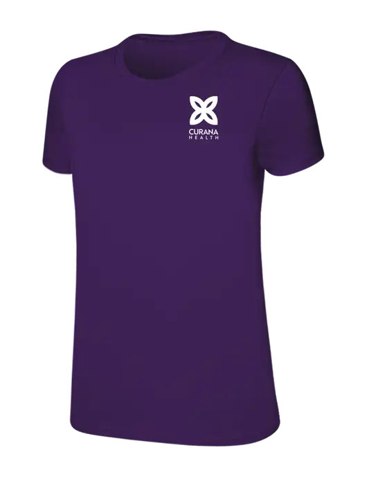 Womens Ring Spun Purple 4.5 oz T-Shirt w/Curana Health Logo