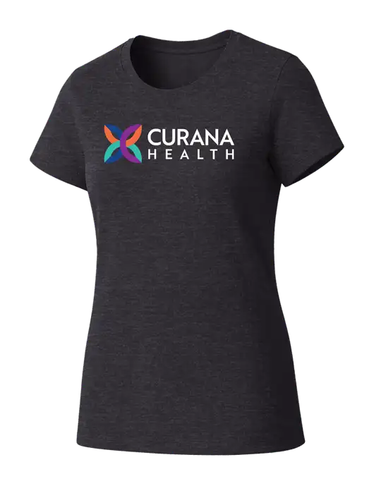Womens Seriously Soft Heathered Charcoal T-Shirt w/Curana Health Logo
