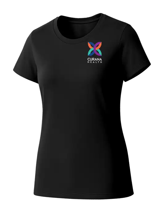 Womens Seriously Soft Black T-Shirt w/Curana Health Logo