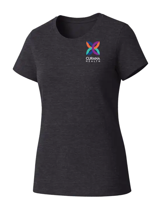 Womens Seriously Soft Heathered Charcoal T-Shirt w/Curana Health Logo