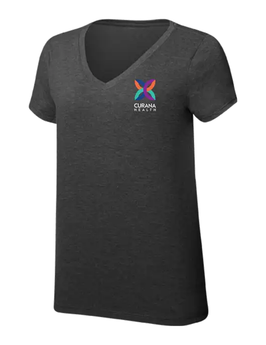 Womens Simply Soft V-Neck Black Frost 4.5oz  Poly/Combed Ring Spun Cotton T-Shirt w/Curana Health Logo