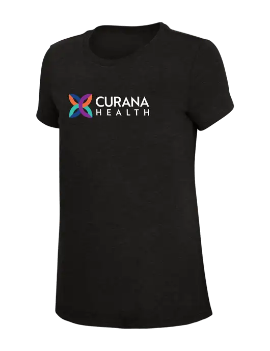 Womens Simply Soft Black 4.5oz Poly/Combed Ring Spun Cotton T-Shirt w/Curana Health Logo