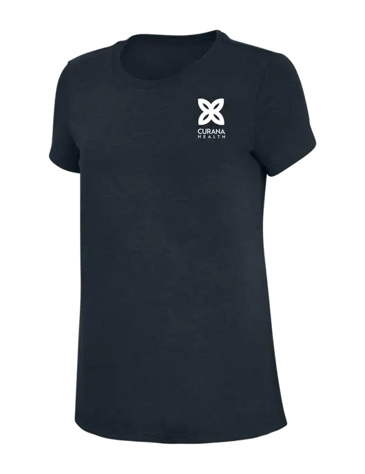 Womens Simply Soft Navy 4.5oz Poly/Combed Ring Spun Cotton T-Shirt w/Curana Health Logo