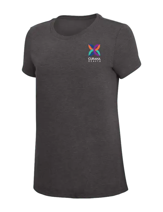 Womens Simply Soft Heather Charcoal 4.5oz  Poly/Combed Ring Spun Cotton T-Shirt w/Curana Health Logo
