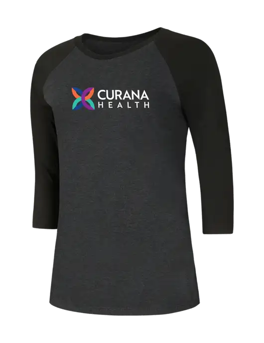Womens Simply Soft 3/4 Sleeve Black/Black Frost Ring Spun Cotton T-Shirt w/Curana Health Logo