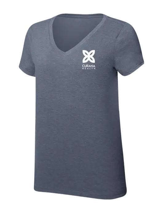Womens Simply Soft V-Neck Navy Frost 4.5oz  Poly/Combed Ring Spun Cotton T-Shirt w/Curana Health Logo