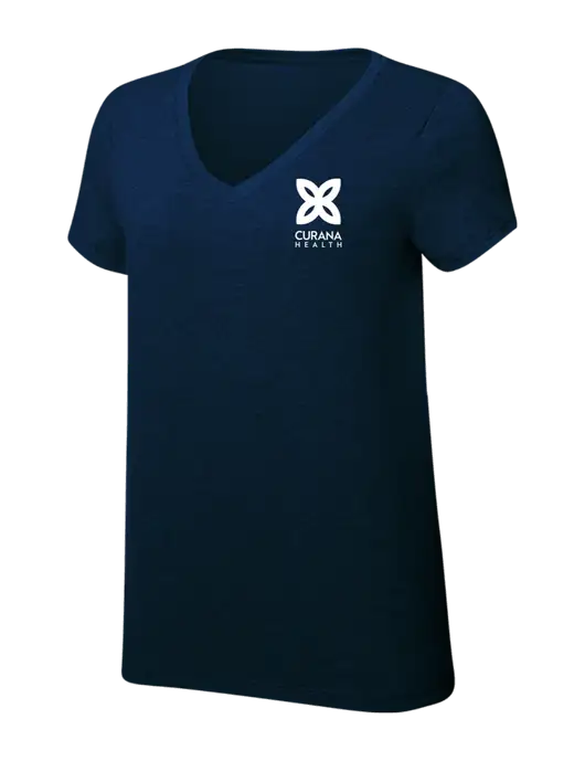 Womens Simply Soft V-Neck New Navy 4.5oz  Poly/Combed Ring Spun Cotton T-Shirt w/Curana Health Logo