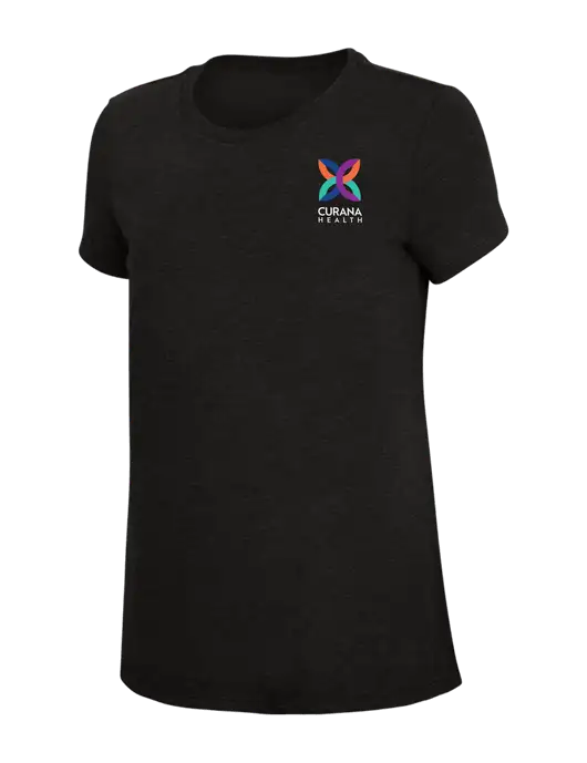 Womens Simply Soft Black 4.5oz Poly/Combed Ring Spun Cotton T-Shirt w/Curana Health Logo