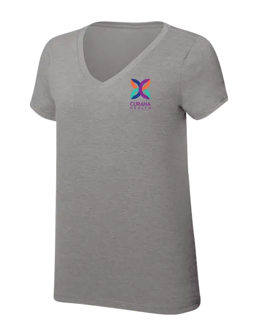 Womens Simply Soft V-Neck Grey Frost 4.5oz  Poly/Combed Ring Spun Cotton T-Shirt w/Curana Health Logo
