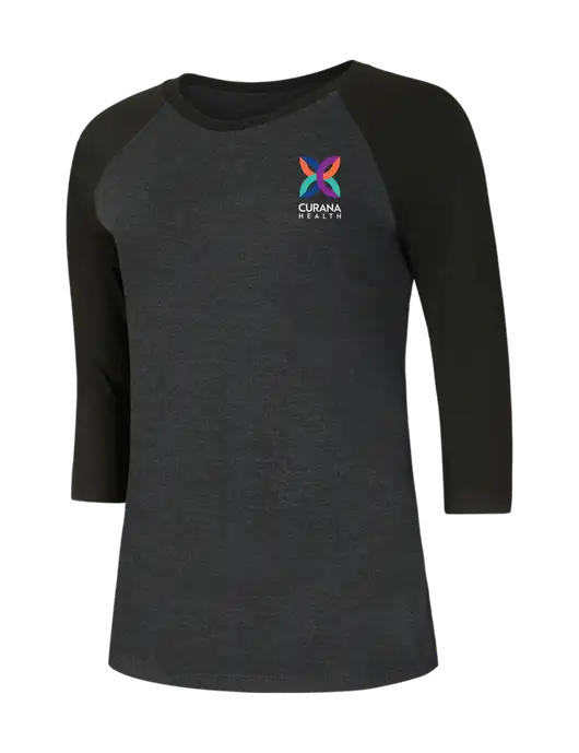 Womens Simply Soft 3/4 Sleeve Black/Black Frost Ring Spun Cotton T-Shirt w/Curana Health Logo