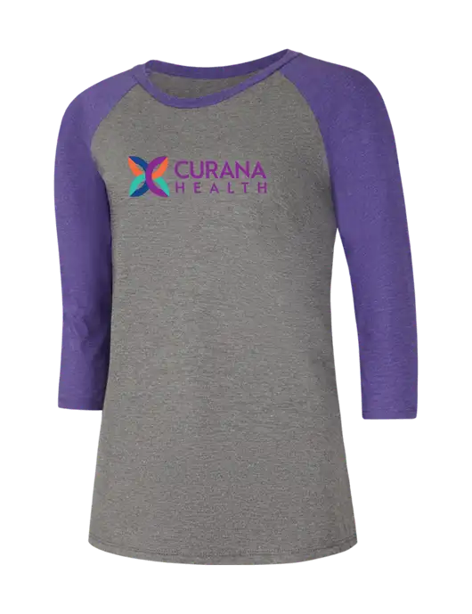 Womens Simply Soft 3/4 Sleeve Purple Frost/Grey Frost Ring Spun Cotton T-Shirt w/Curana Health Logo