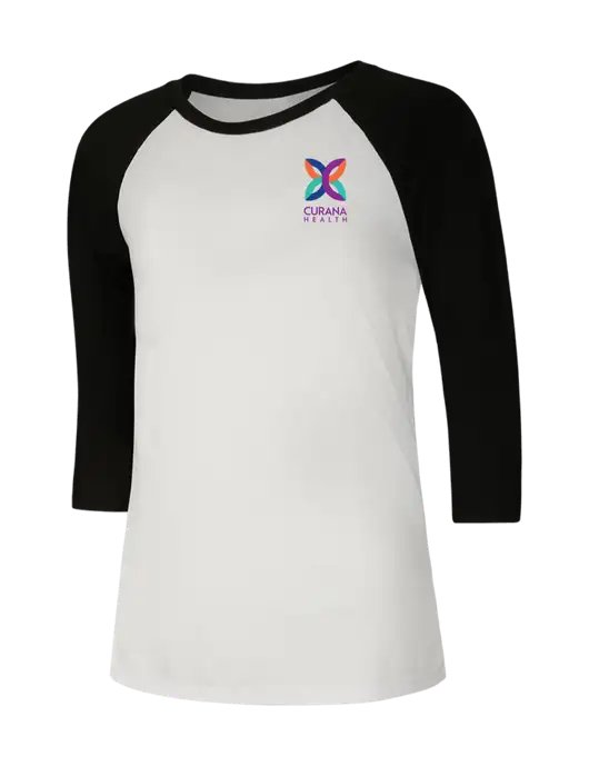 Womens Simply Soft 3/4 Sleeve Black/White Ring Spun Cotton T-Shirt w/Curana Health Logo