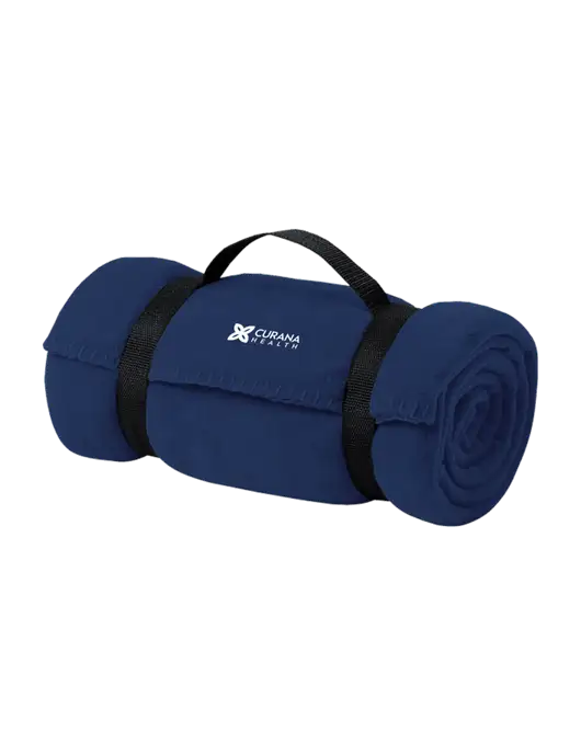 Casual Navy Fleece Blanket With Strap  w/Curana Health Logo